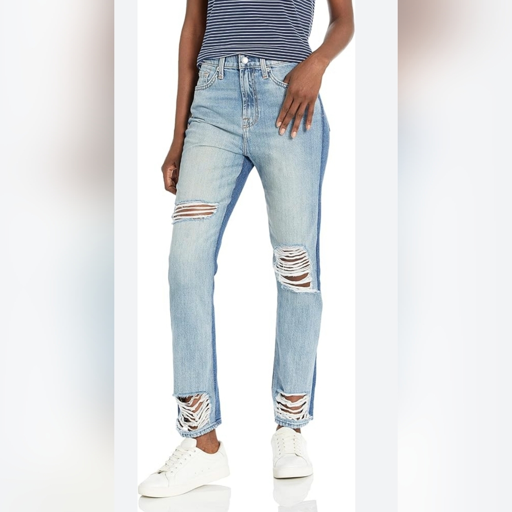 NWT 7 For All Mankind 50/50 High Waist Ripped Straight Leg Seaward Denim Jean.29